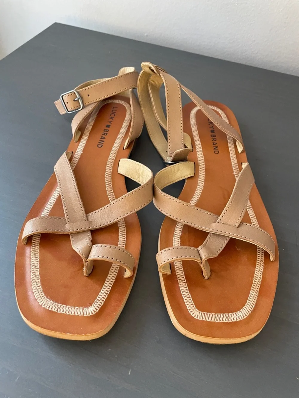 Lucky Brand Women's Tan Leather Strappy Sandals - Picture 2 of 5